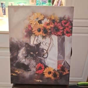 Gucci Floral Cat Canvas Art with Sunflowers